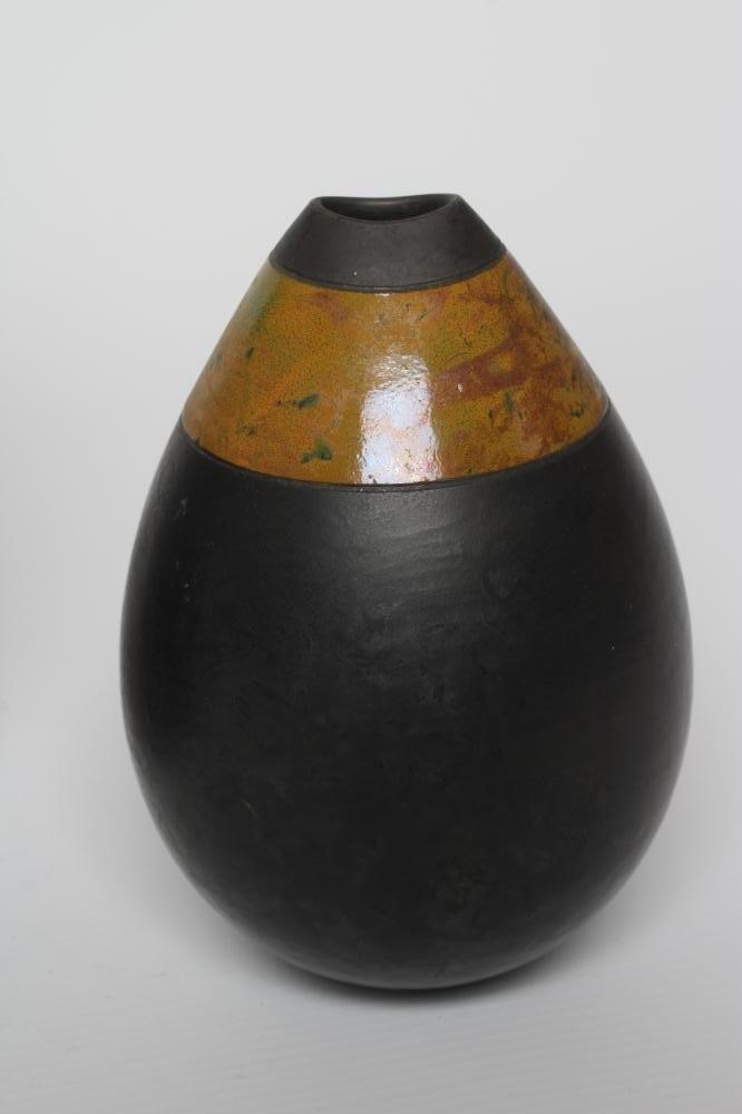 ANDREW HILL (b.1964) - three raku stoneware ovoid vases with mottled glazes, incised initials to Image