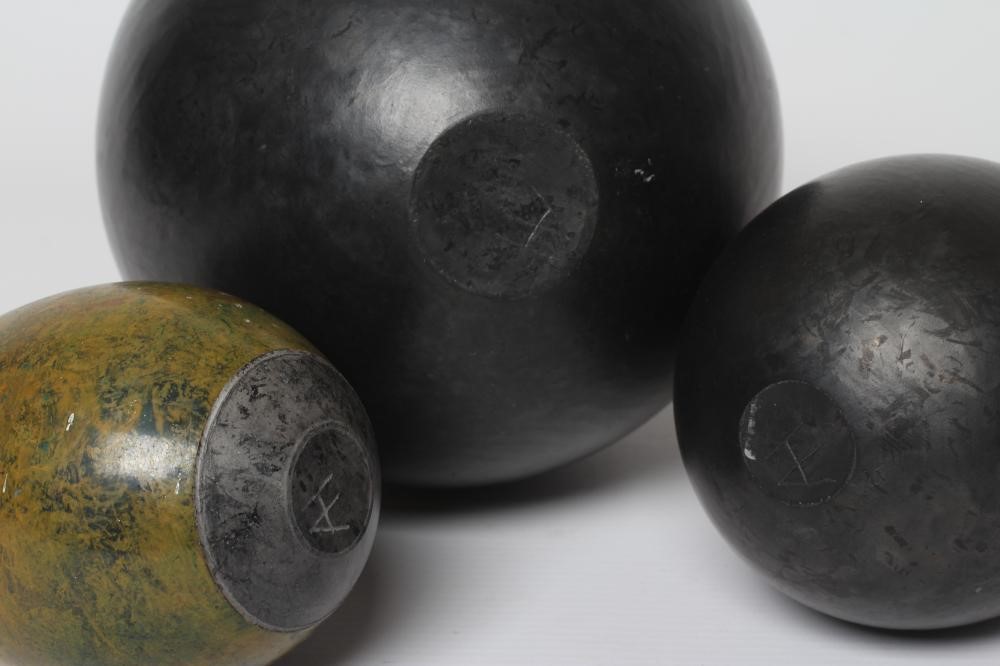 ANDREW HILL (b.1964) - three raku stoneware ovoid vases with mottled glazes, incised initials to Image