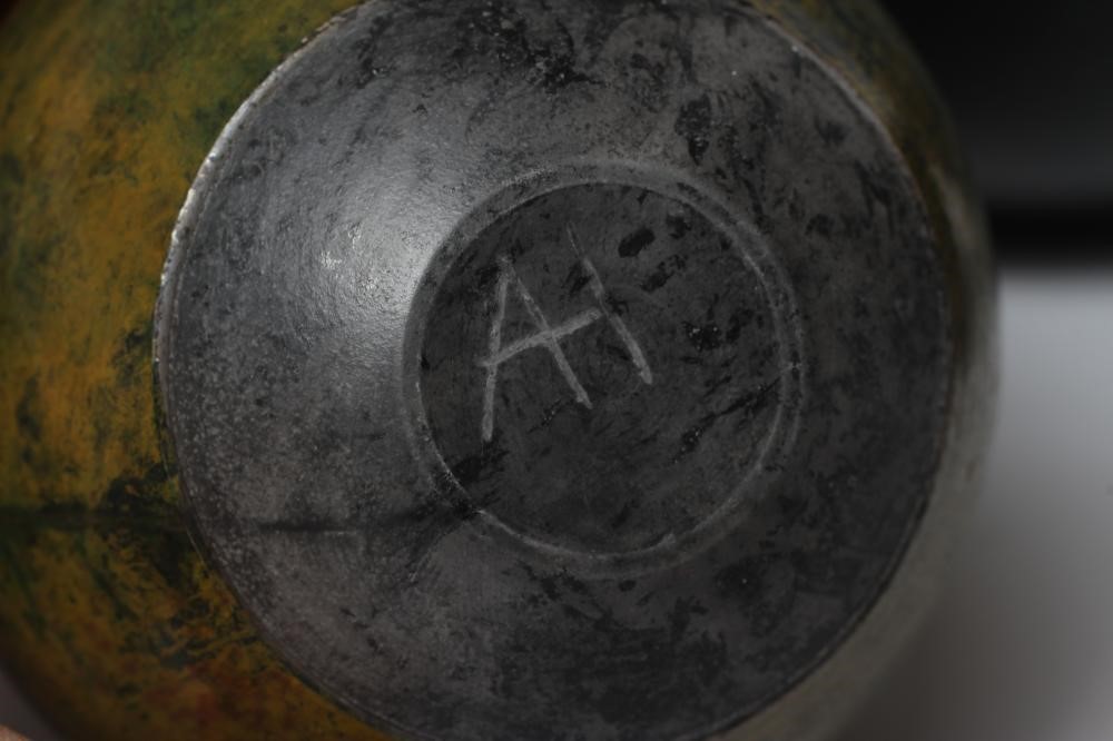 ANDREW HILL (b.1964) - three raku stoneware ovoid vases with mottled glazes, incised initials to Image