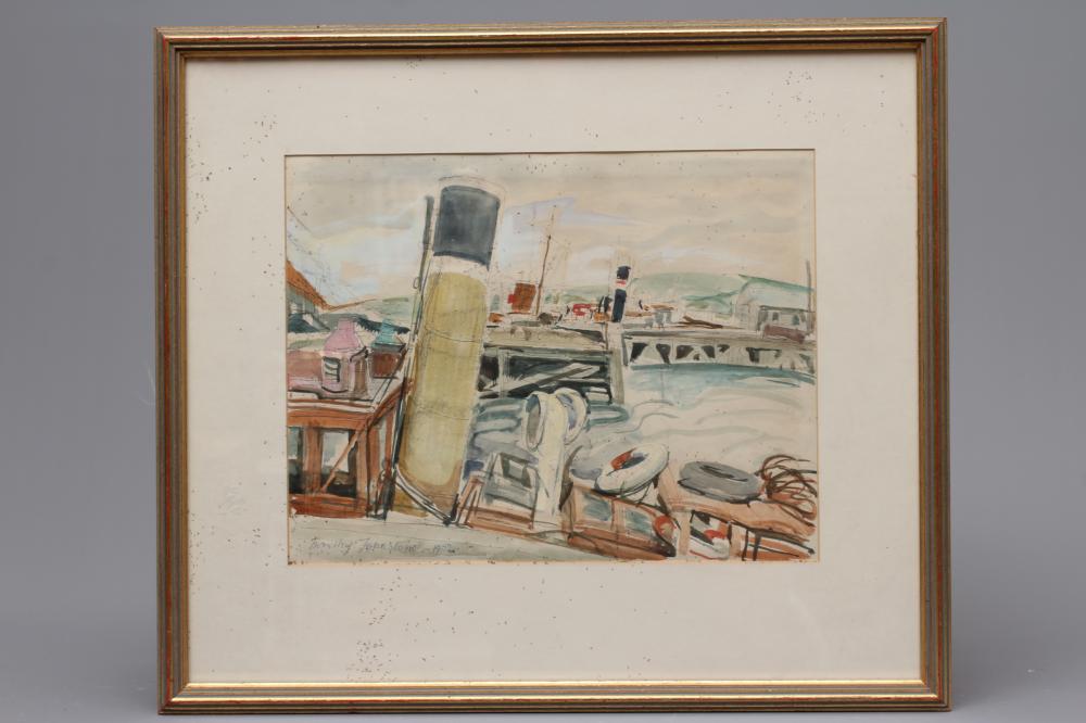 DOROTHY JOHNSTONE (1892-1980) Busy Harbour Scene, watercolour and gouache, 10 1/2" x 14 1/2", framed Image