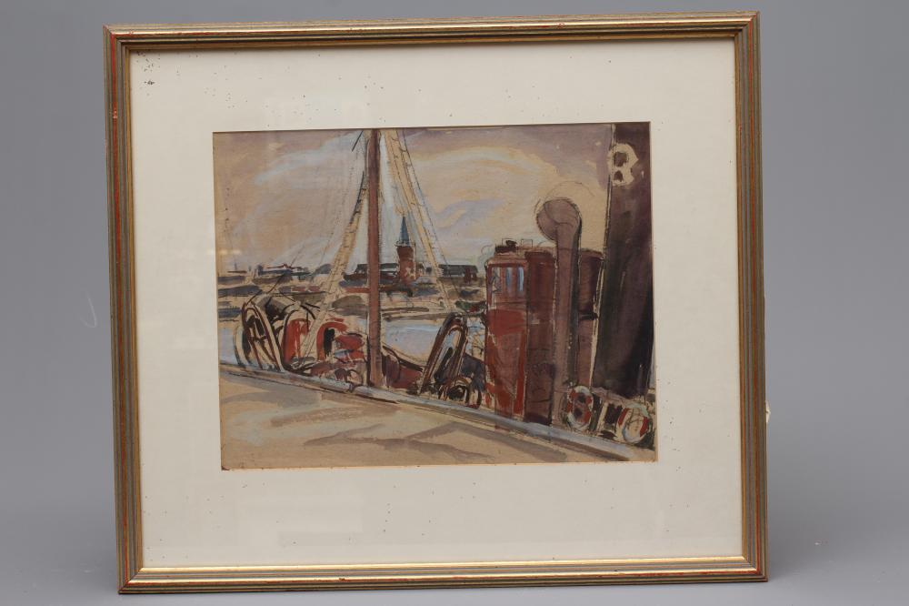 DOROTHY JOHNSTONE (1892-1980) Fishing Boats in a Harbour, signed lower left and dated 1952, Image