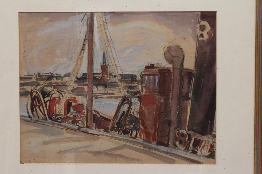 DOROTHY JOHNSTONE (1892-1980) Fishing Boats in a Harbour, signed lower left and dated 1952, Image