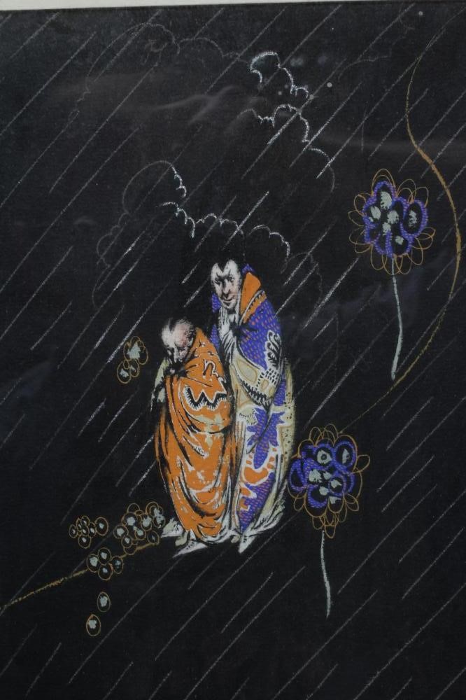 ADRIAN HILL (1895-1977) Two Japanese Figures, signed lower right, mixed media, 11 1/2" x 11 1/2", Image