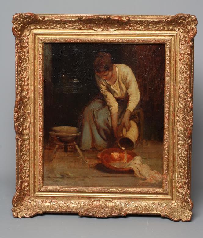 WILLIAM LEE HANKEY (1869-1952) Young lady in an Interior, signed lower left, oil on canvas, 15 1/2" Image