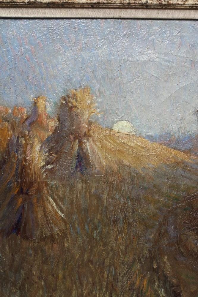 JOHN BARAGWANATH KING (1864-1939) Corn Sheafs at Dusk, signed lower left, oil on canvas, 15" x 13", Image