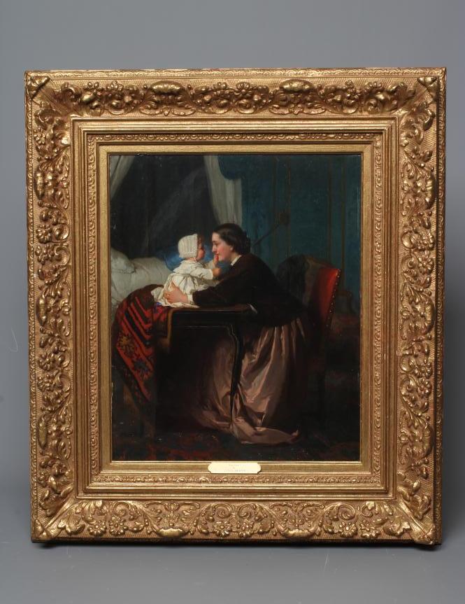 JULES TRAYER (1824-1908) Playtime, signed lower left, oil on panel, 15 1/2" x 12 1/2", 20th century Image