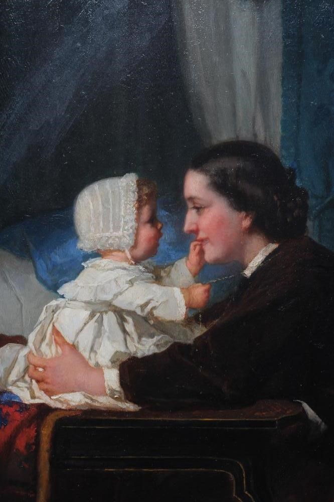 JULES TRAYER (1824-1908) Playtime, signed lower left, oil on panel, 15 1/2" x 12 1/2", 20th century Image