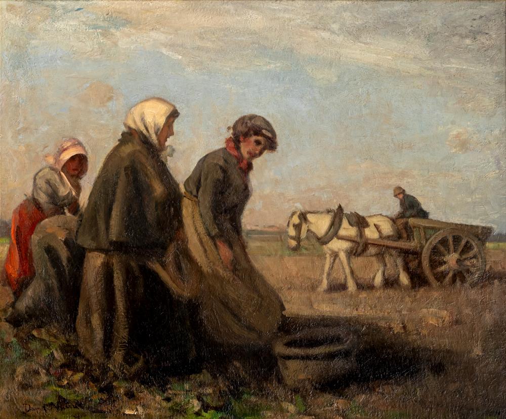 DAVID T ROBERTSON (1879-1952) The Potato Pickers, signed lower left, oil on canvas, 25" x 31", Image