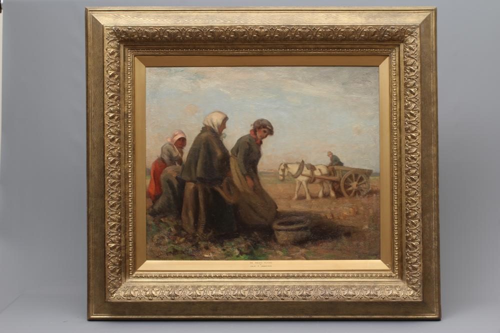 DAVID T ROBERTSON (1879-1952) The Potato Pickers, signed lower left, oil on canvas, 25" x 31", Image