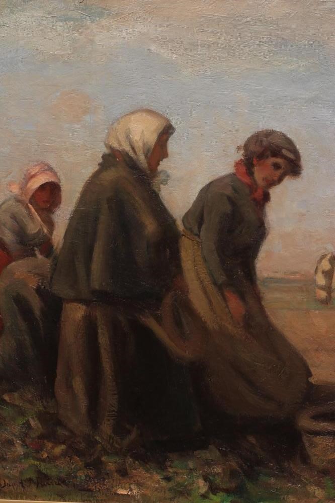 DAVID T ROBERTSON (1879-1952) The Potato Pickers, signed lower left, oil on canvas, 25" x 31", Image