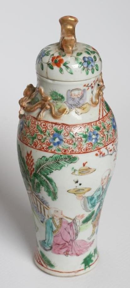 A COLLECTION OF CANTONESE FAMILLE ROSE PORCELAIN comprising a baluster vase Image