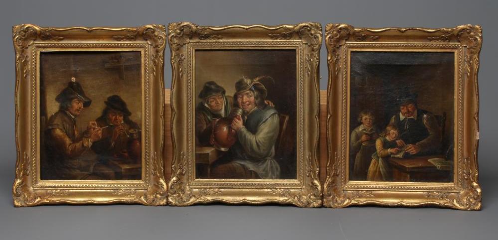 MANNER OF DAVID TENIERS (The Younger) A set of three Tavern Interior Scenes, oil on canvas, each Image