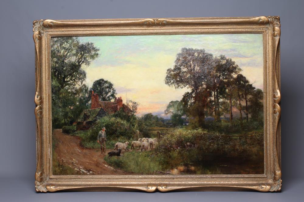 HENRY JOHN YEEND KING (1855-1924) A Shepherd with his Dog and Sheep at Dusk, signed lower right, oil Image