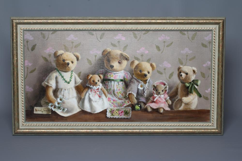 DEBORAH JONES (1921-2012) Teddy Bears, signed lower left, oil on canvas, 12" x 24", modern frame Image