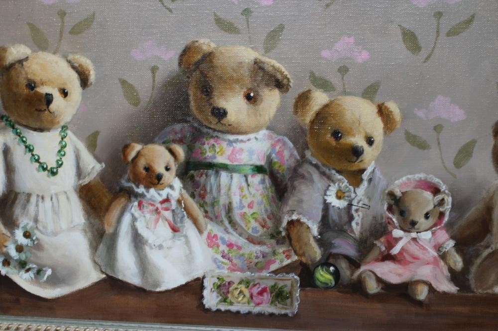 DEBORAH JONES (1921-2012) Teddy Bears, signed lower left, oil on canvas, 12" x 24", modern frame Image