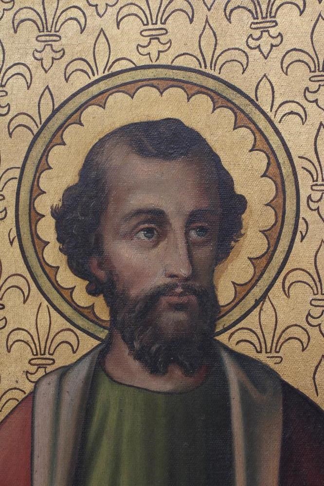 BRITISH SCHOOL (Late 19th Century) St. Anthony holding Lilies, oil on canvas, 36" x 24", composite Image