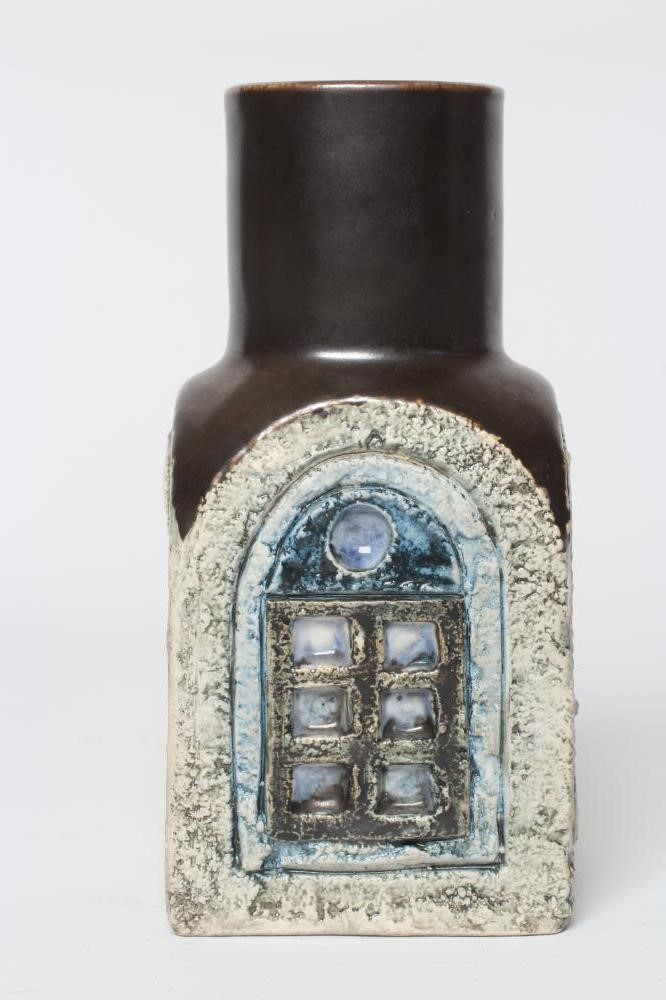 A TROIKA POTTERY SPICE JAR with typical incised panels in shades of blue and grey, inscribed mark Image