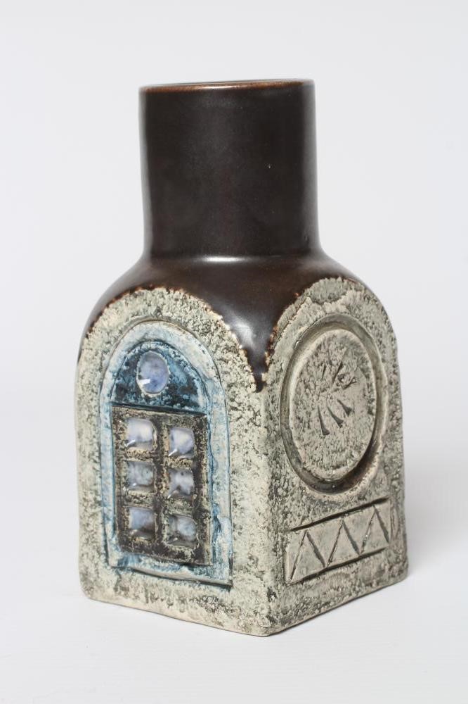 A TROIKA POTTERY SPICE JAR with typical incised panels in shades of blue and grey, inscribed mark Image