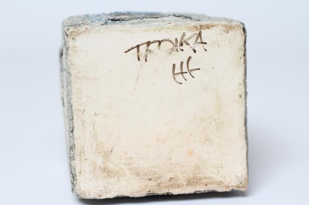 A TROIKA POTTERY SPICE JAR with typical incised panels in shades of blue and grey, inscribed mark Image