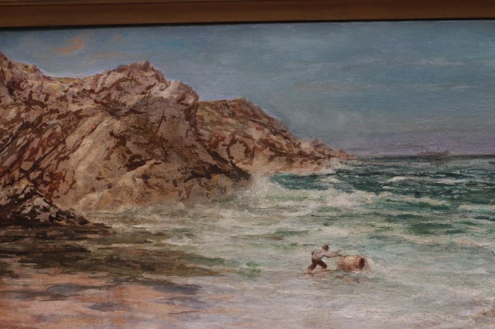 ARTHUR HUGHES (1832-1915) Corner of Porth Joke Beach, Newquay, signed lower right, oil on canvas, Image