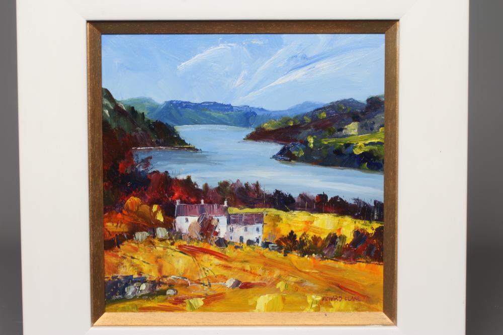 RICHARD CLARE (b.1964), Looking up Ullswater, signed lower right, oil on board, 12" x 12", white Image