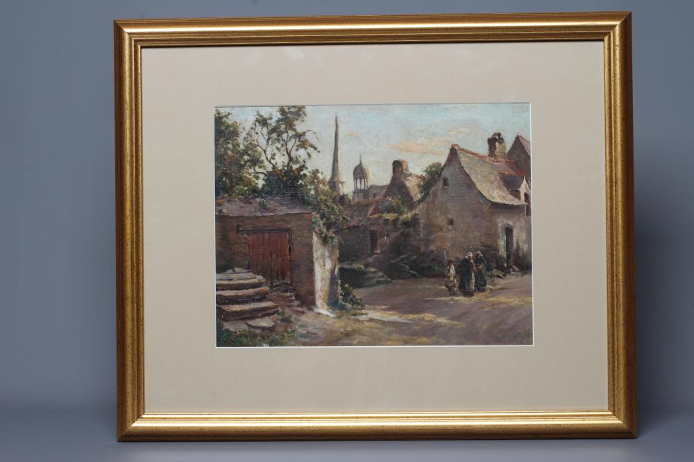 TOM CLOUGH (1867-1943) French Ladies on a Village Street, oil on canvas Image