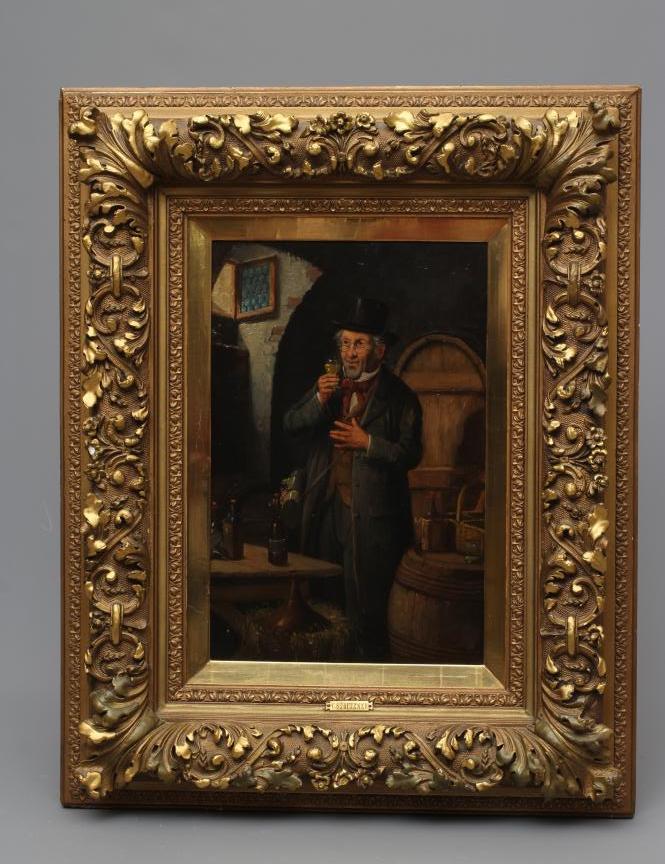 KONSTANTIN STOITZNER (1863-1934) Gentleman tasting wine, signed lower right, inscribed verso, oil on Image