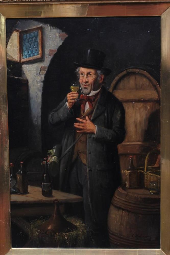 KONSTANTIN STOITZNER (1863-1934) Gentleman tasting wine, signed lower right, inscribed verso, oil on Image