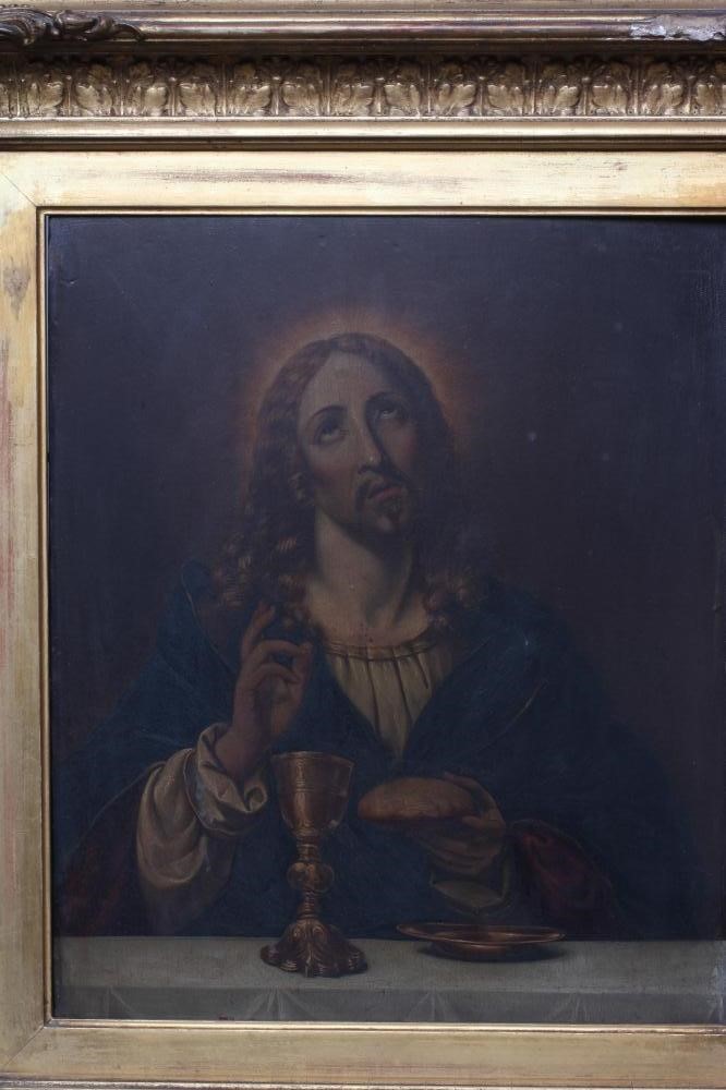 CONTINENTAL SCHOOL (Late 19th century) Jesus Breaking Bread at Emmaus, oil on panel, 16 1/2" x 13 Image