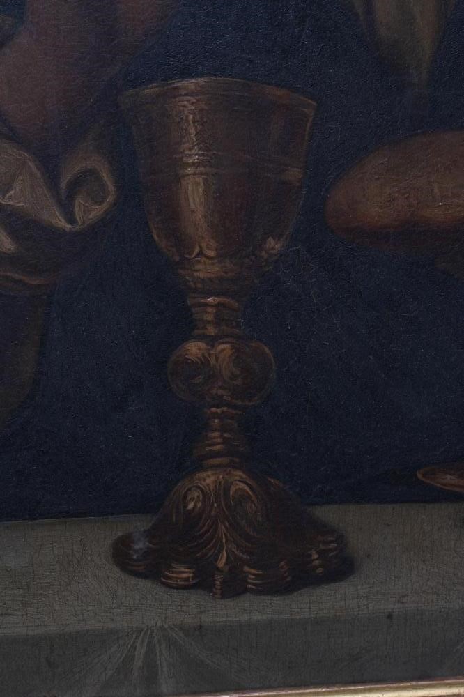 CONTINENTAL SCHOOL (Late 19th century) Jesus Breaking Bread at Emmaus, oil on panel, 16 1/2" x 13 Image