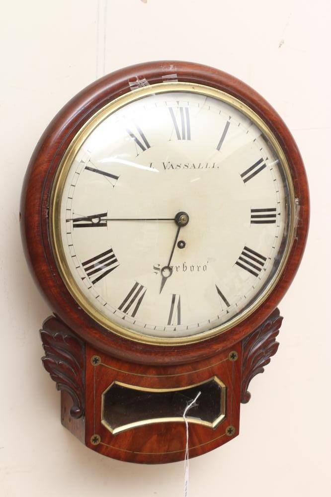 A MAHOGANY DROP DIAL WALL TIMEPIECE Image