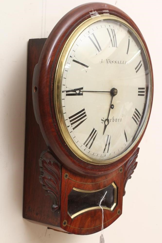 A MAHOGANY DROP DIAL WALL TIMEPIECE Image