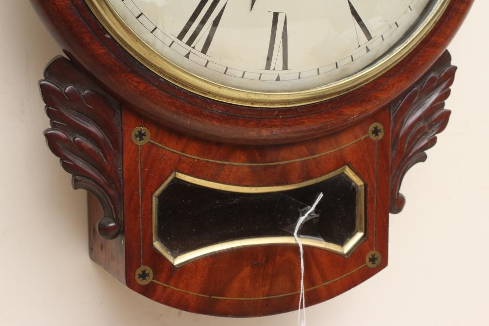 A MAHOGANY DROP DIAL WALL TIMEPIECE Image