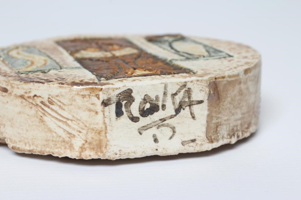 A TROIKA POTTERY SMALL WHEEL VASE with typical incised panels by Tina Doubleday with a portcullis Image