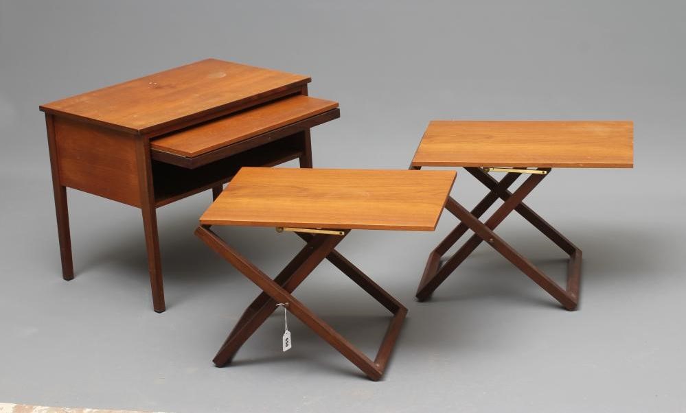 A RETRO TEAK NEST OF TABLES IN THE STYLE OF ILLUM WIKKELSØ FOR SILKEBORG Image