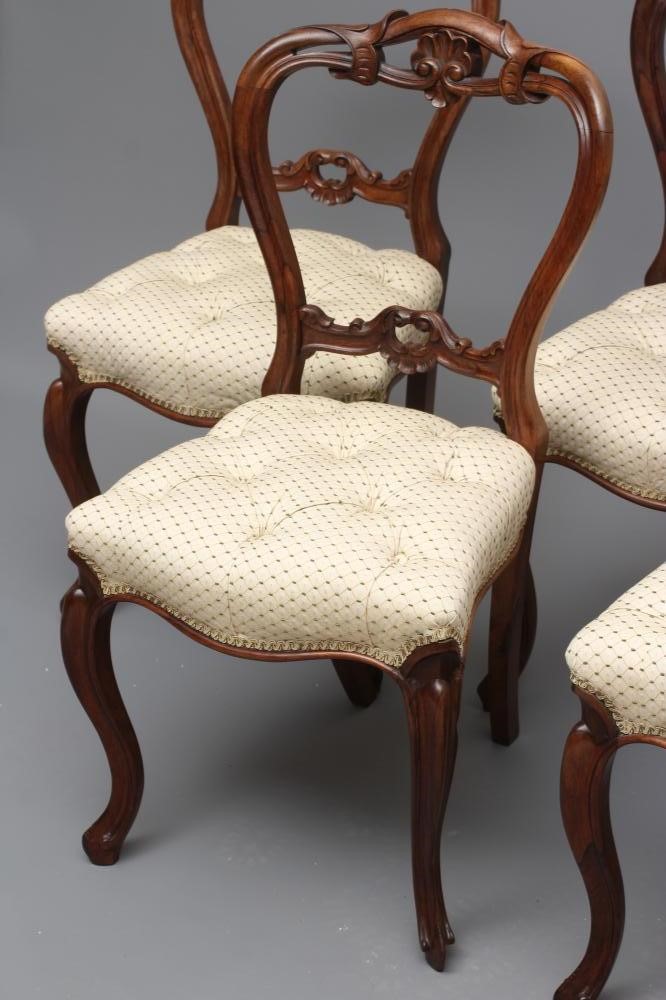 A SET OF SIX VICTORIAN ROSEWOOD DINING CHAIRS button upholstered in a cream and green weave Image