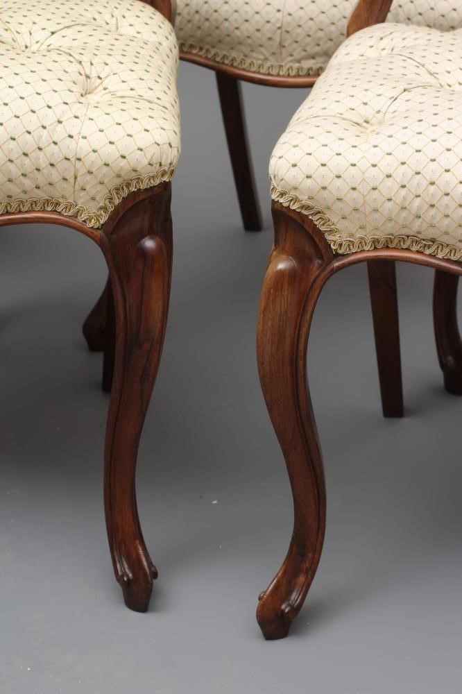 A SET OF SIX VICTORIAN ROSEWOOD DINING CHAIRS button upholstered in a cream and green weave Image