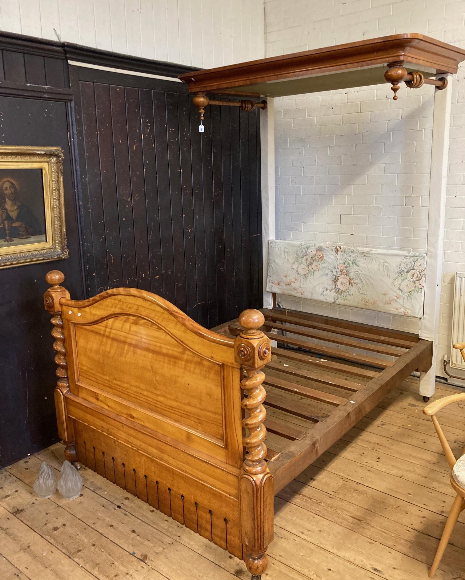 A VICTORIAN SATINWOOD HALF TESTER BED Image