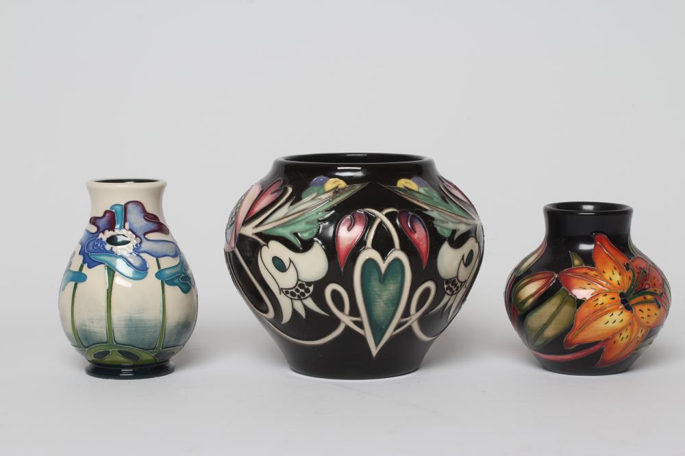 THREE MOORCROFT POTTERY VASES comprising Talwin Image