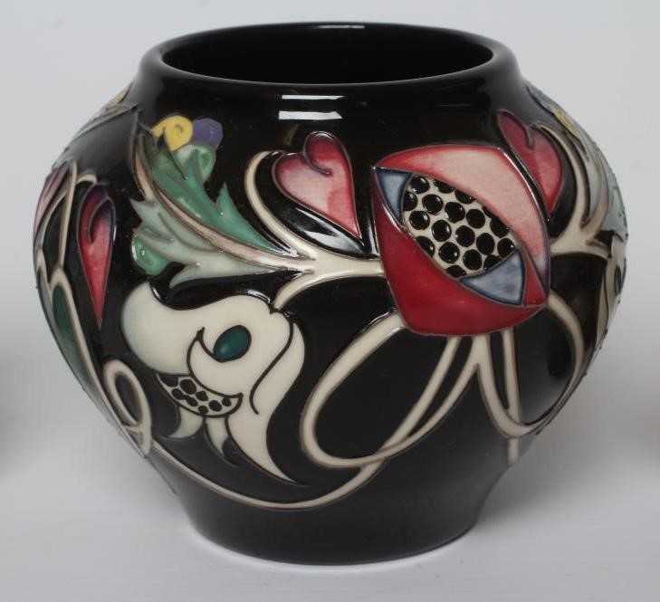 THREE MOORCROFT POTTERY VASES comprising Talwin Image