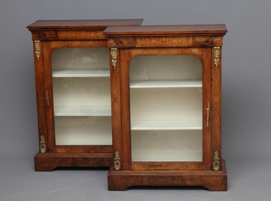A PAIR OF VICTORIAN BURR WALNUT PIER DISPLAY CABINETS Image