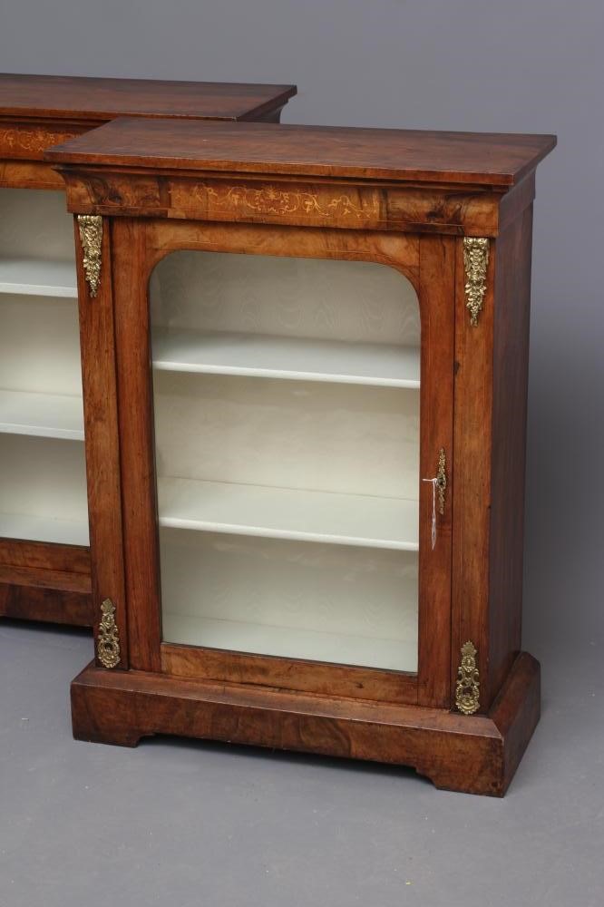 A PAIR OF VICTORIAN BURR WALNUT PIER DISPLAY CABINETS Image