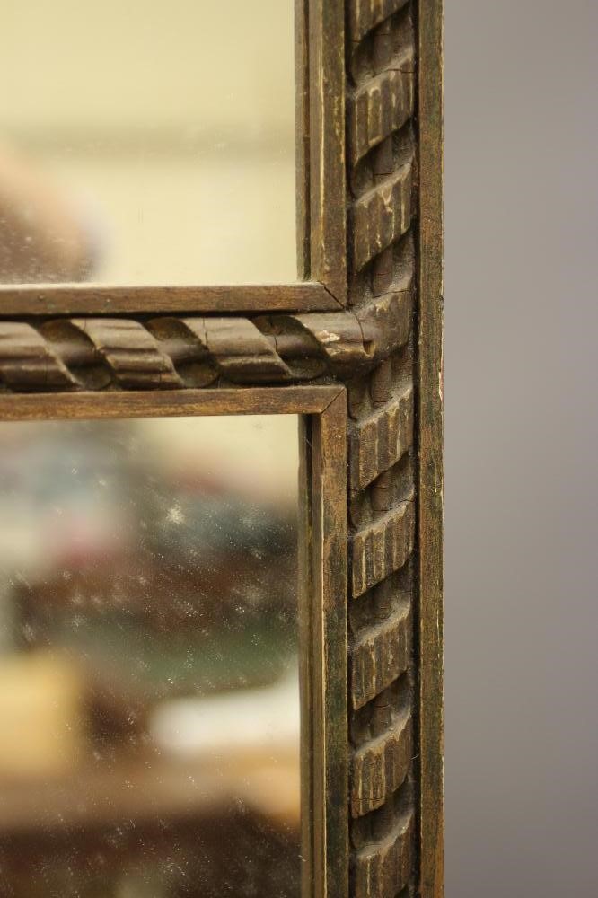 A GILT GESSO PIER GLASS, 19th century, the oblong plate in two divisions within a ribbon border and Image