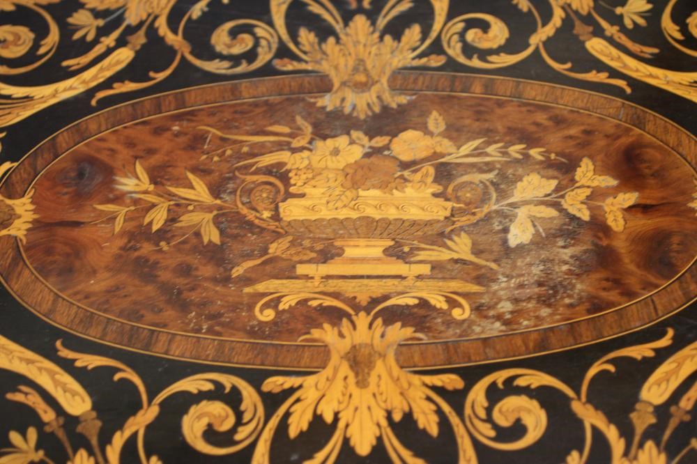 A LOUIS XV STYLE YEW WOOD AND MARQUETRY CENTRE TABLE Image