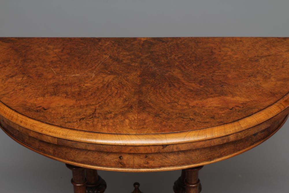 A PAIR OF VICTORIAN BURR WALNUT FOLDING CARD TABLES Image
