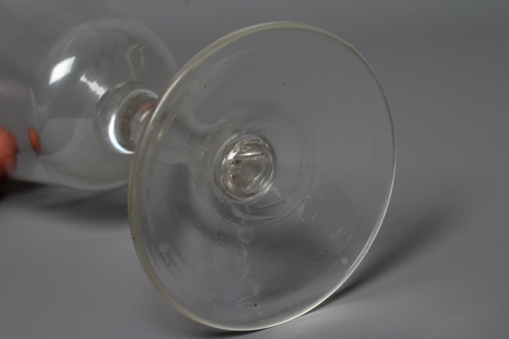 A SUNDERLAND BRIDGE CLEAR GLASS GOBLET, the bucket bowl wheel engraved with a titled oval panel, Image