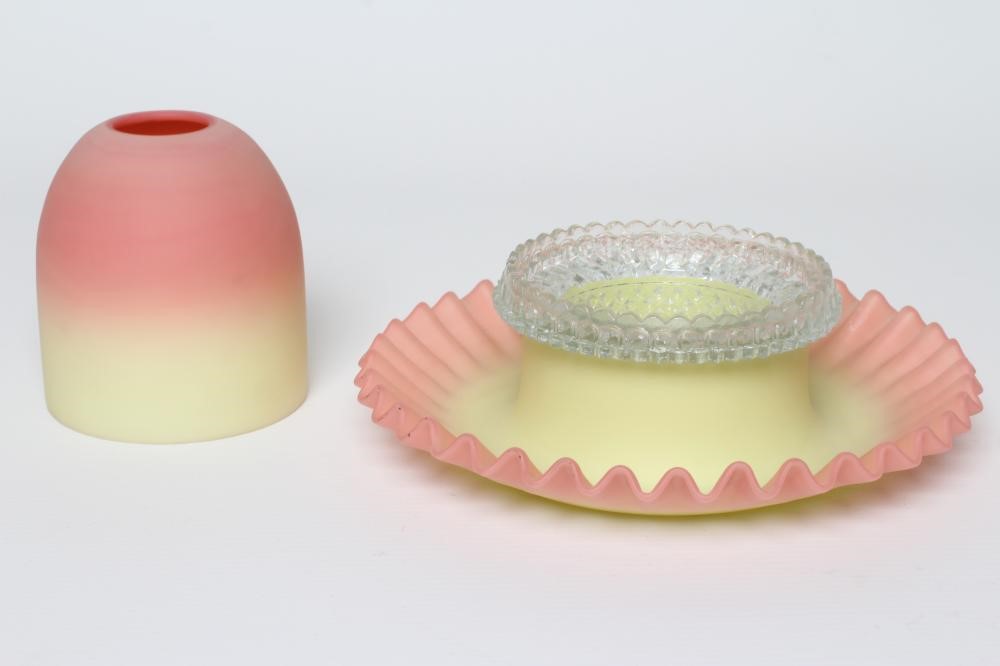 A THOMAS WEBB & SONS' QUEEN'S BURMESE SATIN GLASS NIGHT LIGHT Image