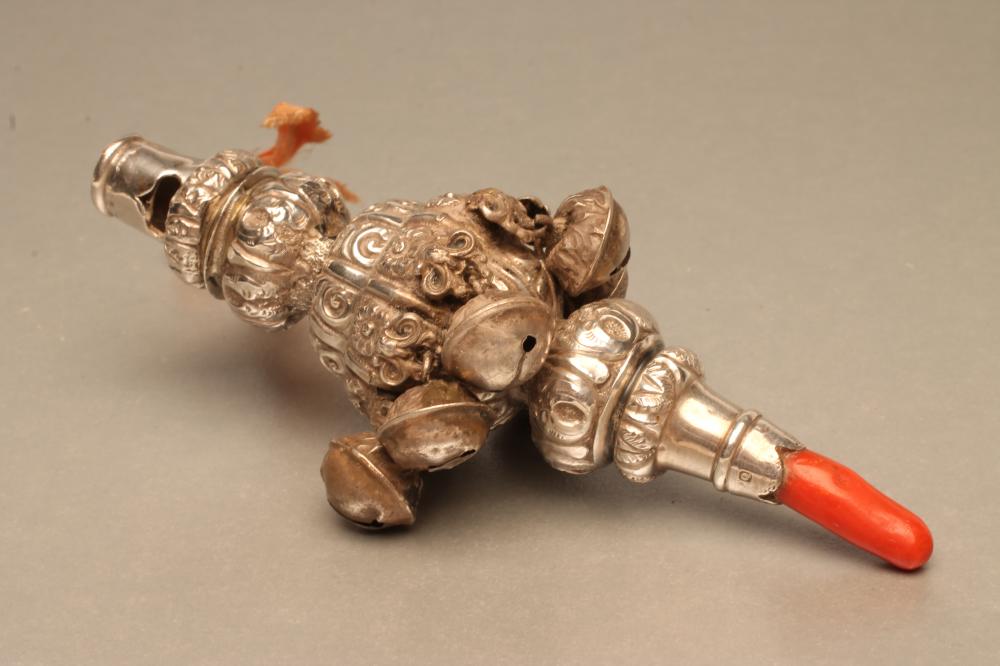A VICTORIAN SILVER RATTLE/WHISTLE Image
