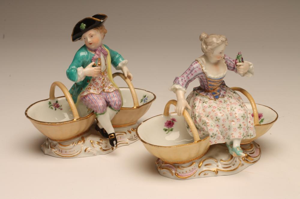 A PAIR OF MEISSEN PORCELAIN FIGURAL SWEETMEATS Image
