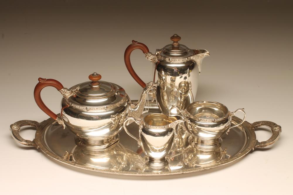 A SILVER FOUR PIECE TEA AND COFFEE SERVICE Image